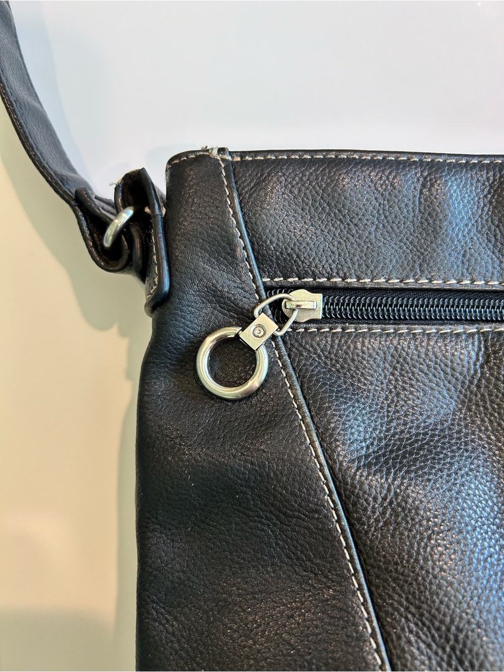 Genuine Leather Crossbody Bag ~ Black with Silver Hardware
